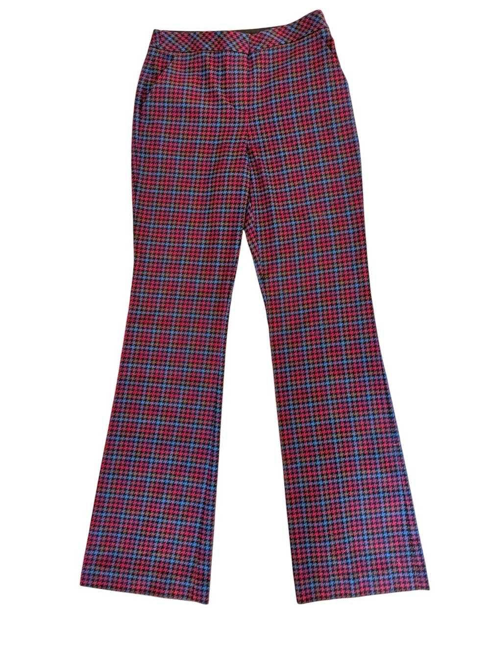 Trina Turk Willis Flare Pants Multicolor Houndstooth Size 00 Dopamine Dressing